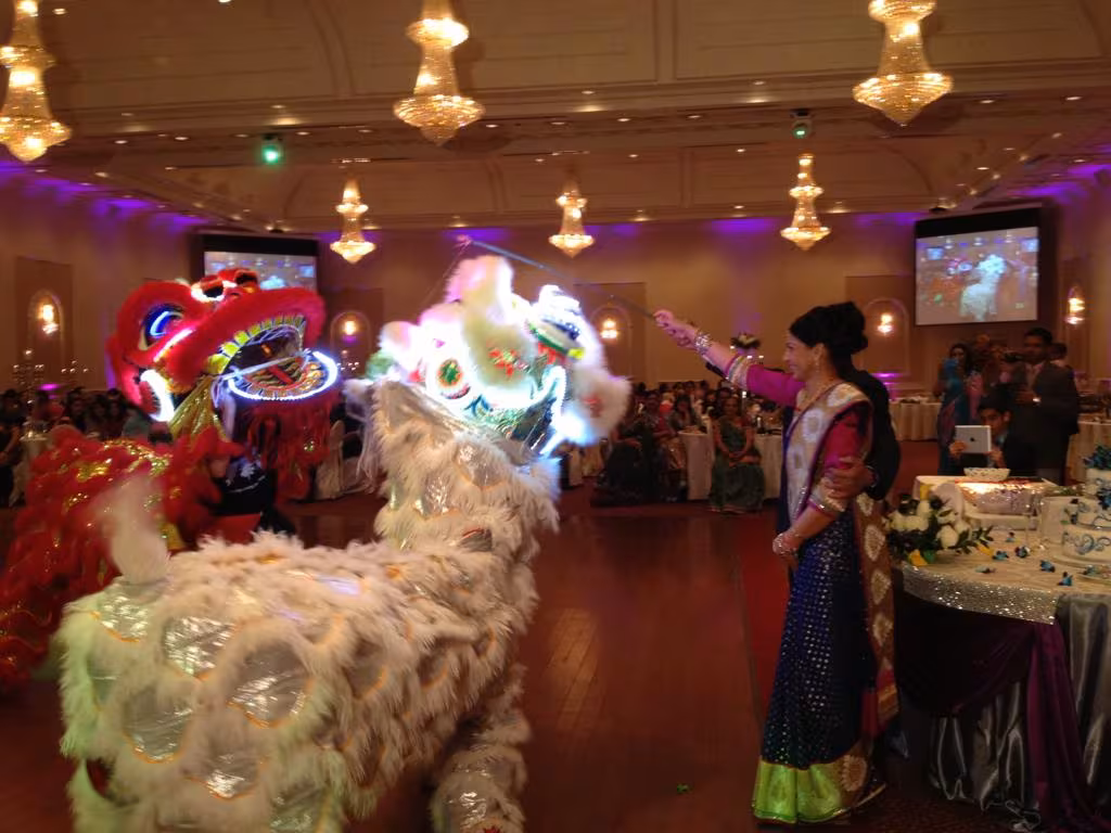 LED lions performing at a wedding reception